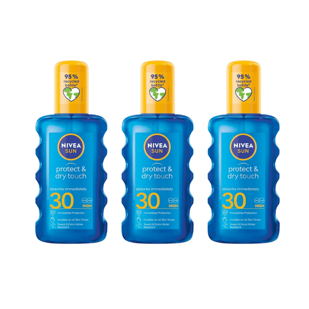 Nivea Sun Protect &amp; Dry Touch Sun Cream Spray SPF30 200 ml / 6.8 fl.oz - 3 Pack