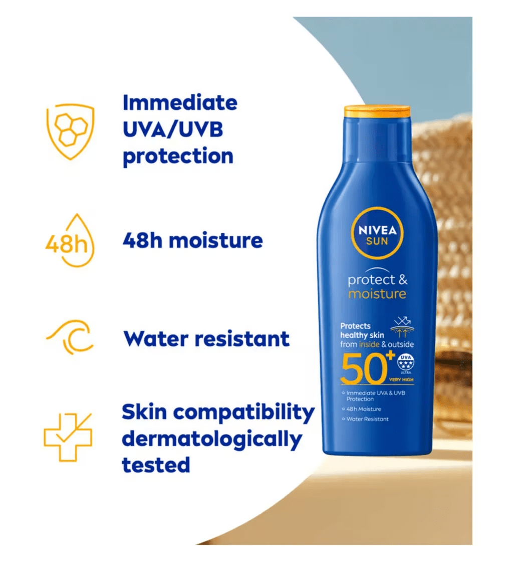 Nivea Sun Protect & Moisture Sun Cream Lotion SPF50+ 200ml / 6.8 fl.oz - 3 Pack