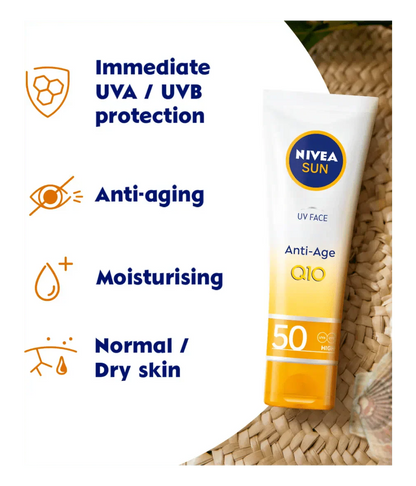 Nivea Sun UV Face Q10 Anti-Age Sun Cream SPF50 50ml / 1.7 fl oz - 2 Pack