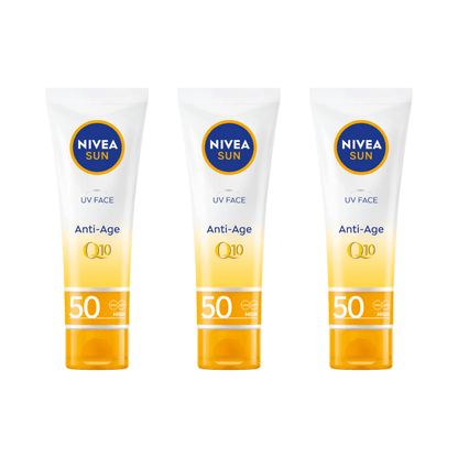 Nivea Sun UV Face Q10 Anti-Age Sun Cream SPF50 50ml / 1.7 fl oz - 3 Pack