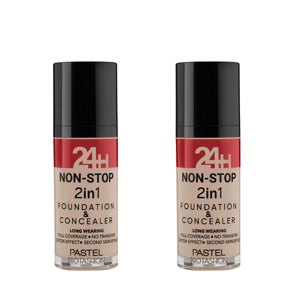 Pastel 24H Non-Stop 2in1 Foundation & Concealer - 602 Light Porcelain 2 Pack