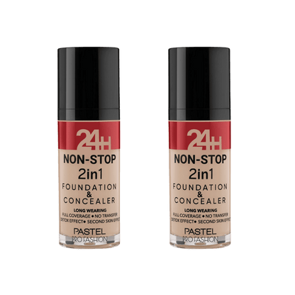 Pastel 24H Non-Stop 2in1 Foundation &amp; Concealer - 606 Warm 2 Pack