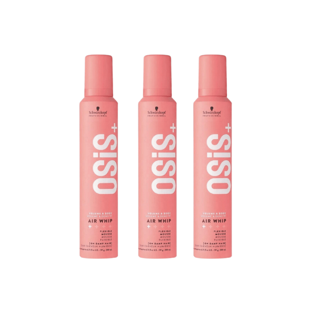 Schwarzkopf Osis Air Whip Volume and Hold Flexible Foam 200ml | Moist Hair Feel, Heat Protection 3 Pack