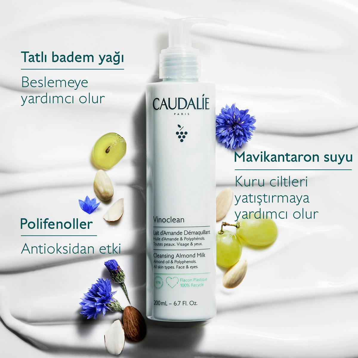 Caudalie Vinoclean Badem Yağlı Temizleme Sütü 100 ml - Melori