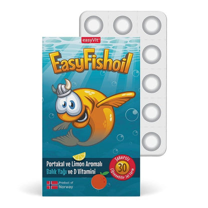 Easy Fish Oil Portakal ve Limon Aromalı Balık Yağı ve D Vitamini 30 Çiğnenebilir Form - Melori
