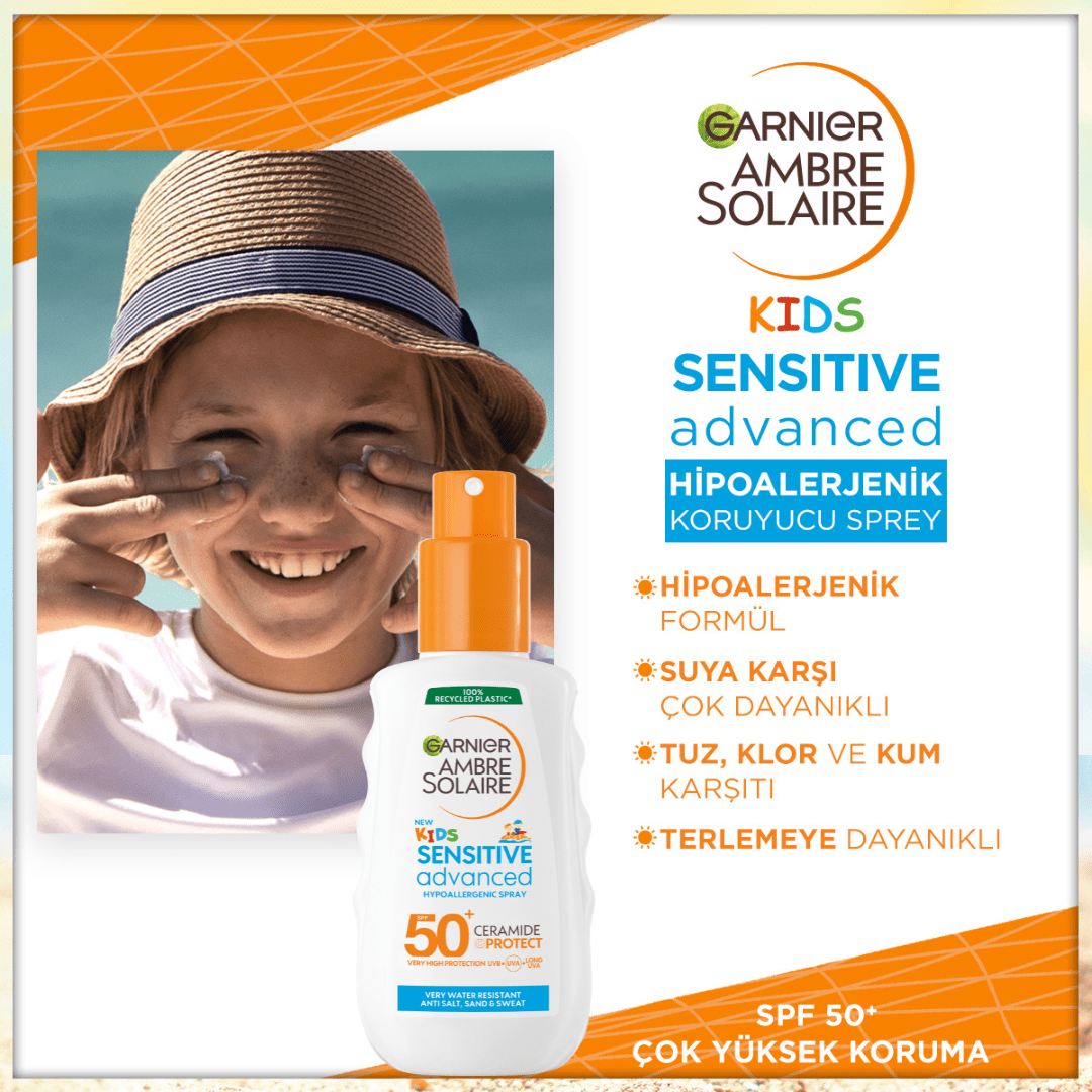 Garnier Ambre Solaire Sensitive Advanced Çocuk Hipoalerjenik Güneş Koruyucu Sprey SPF50+ 150ML - Melori
