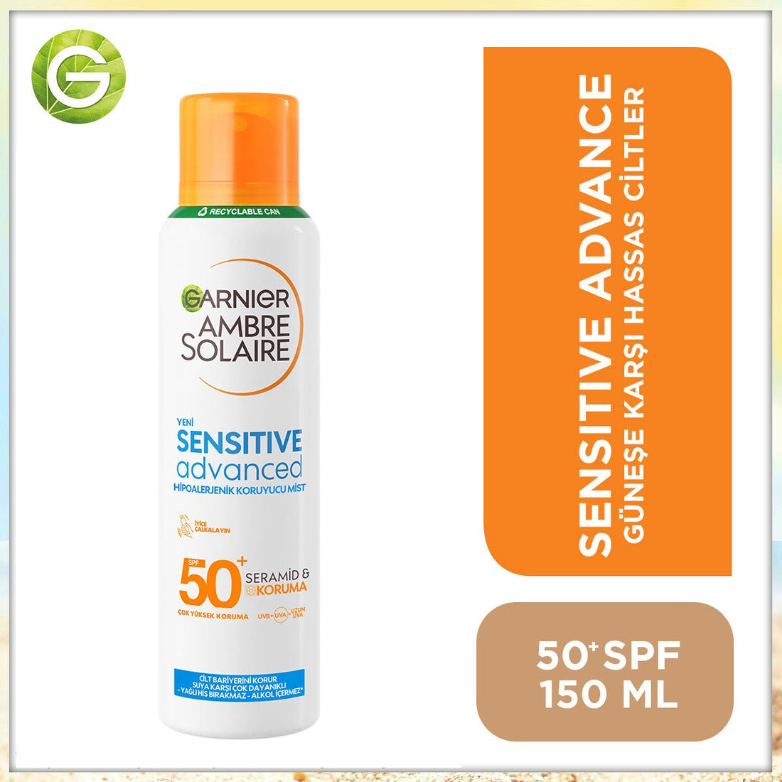 Garnier Ambre Solaire Sensitive Advanced Hipoalerjenik SPF50+Güneş Koruyucu Mist 150ml - Melori