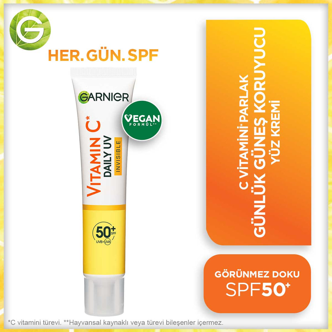 Garnier C Vitamini Parlak Günlük UV Korumalı Güneş Yüz Kremi Görünmez Doku SPF50+ 40ml - Melori