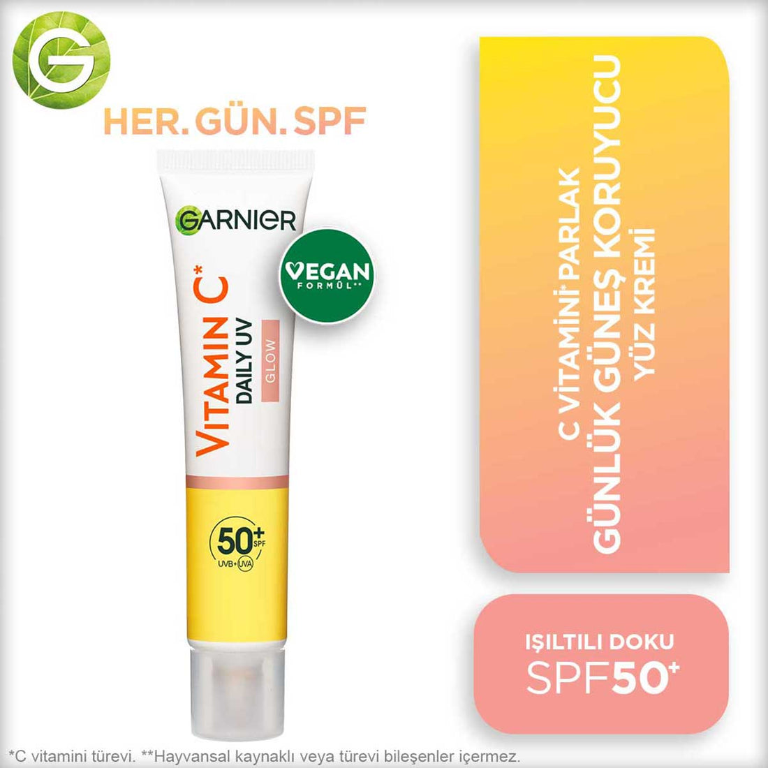 Garnier C Vitamini Parlak Günlük UV Korumalı Güneş Yüz Kremi Işıltılı Doku SPF50+ 40ml - Melori
