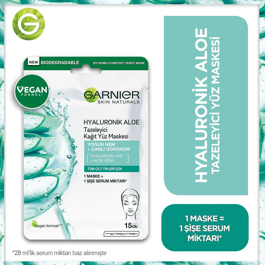 Garnier Hyaluronik Aloe Tazeleyici Kağıt Yüz Maskesi - Melori