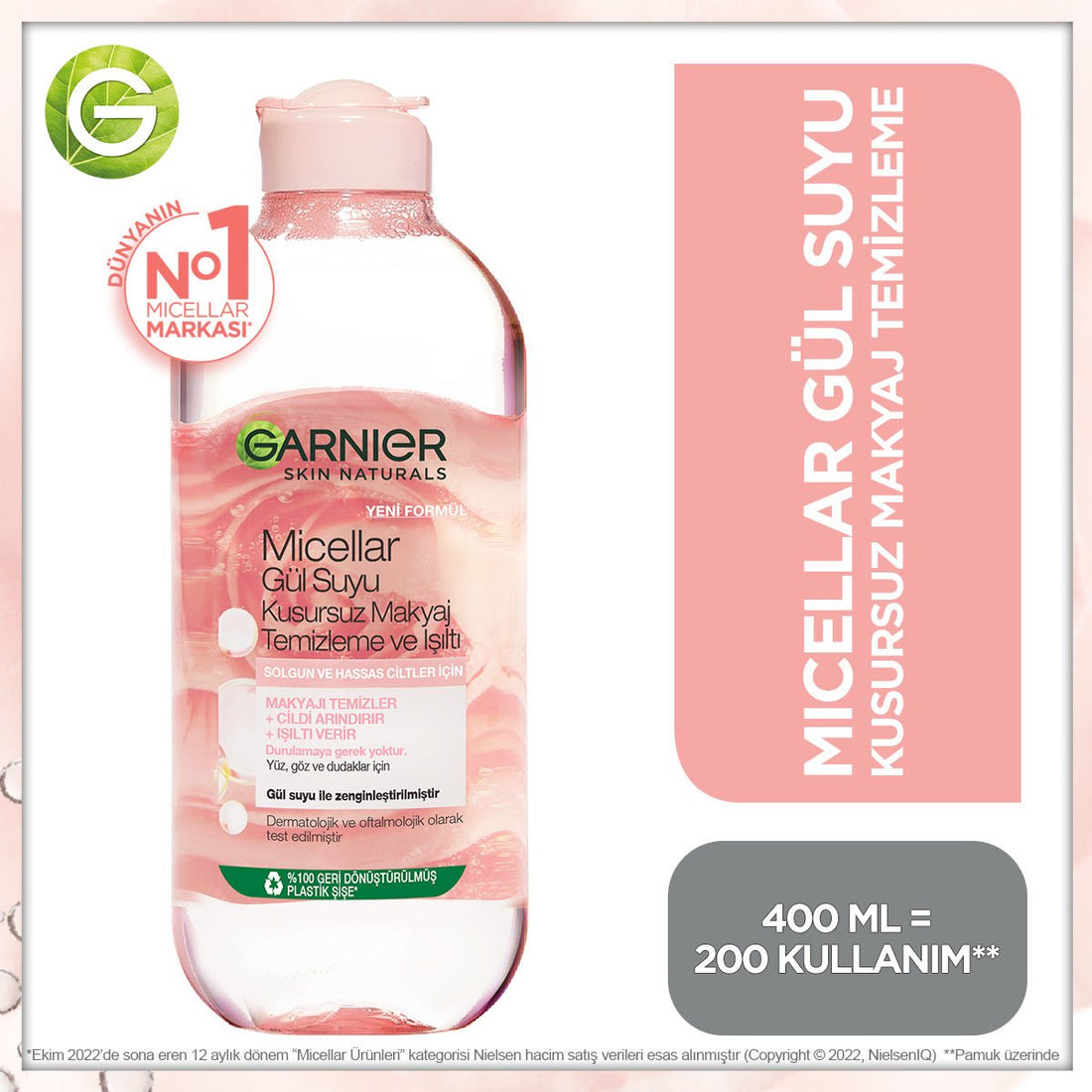 Garnier Micellar Gül Suyu Kusursuz Makyaj Temizleme &amp; Işıltı 400ML - Melori