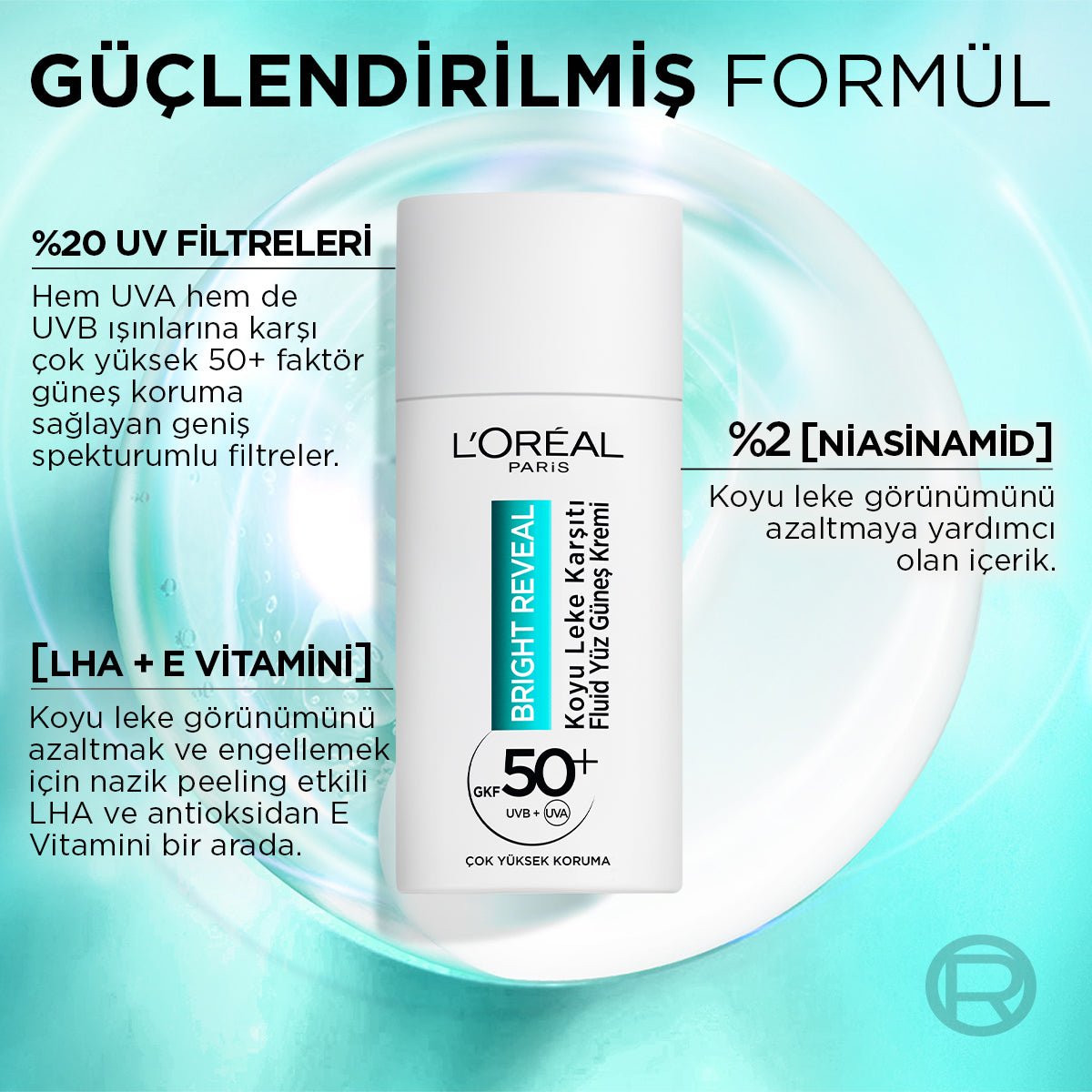 Loreal Paris Bright Reveal Spf 50+ Koyu Leke Karşıtı Fluid Günlük Yüz Güneş Kremi 50ml - Melori