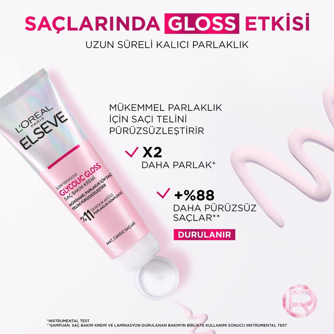 Loreal Paris Elseve Glycolic Gloss Mükemmel Parlaklık için Pürüzsüzleştirici Saç Kremi 150ml - Melori