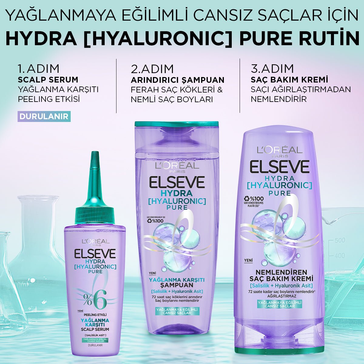 Loreal Paris Elseve Hydra [Hyaluronic] Pure Salisilik Asit içeren Yağlanma Karşıtı Nemlendirici Saç Kremi 250ml - Melori