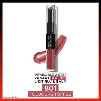 Loreal Paris Infaillible 2 - Step 24 Saat Kalıcı Likit Ruj &amp; Balm - 801 Toujours Toffee - Melori