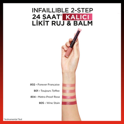 Loreal Paris Infaillible 2 - Step 24 Saat Kalıcı Likit Ruj &amp; Balm - 801 Toujours Toffee - Melori