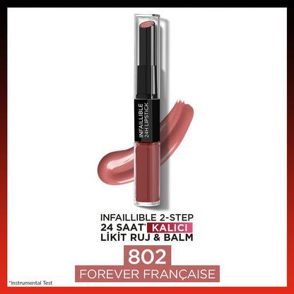 Loreal Paris Infaillible 2 - Step 24 Saat Kalıcı Likit Ruj &amp; Balm - 802 Forever Française - Melori