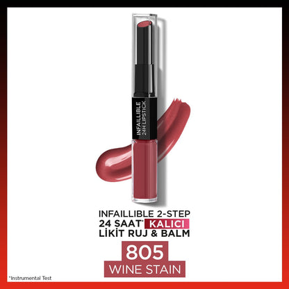 Loreal Paris Infaillible 2 - Step 24 Saat Kalıcı Likit Ruj &amp; Balm - 805 Wine Stain - Melori