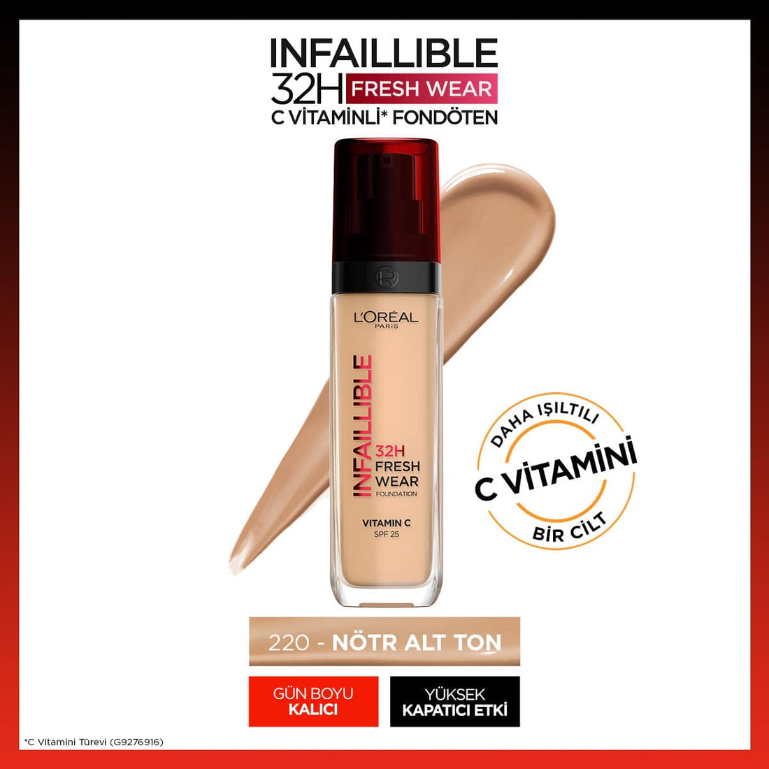 Loreal Paris Infaillible 32H Fresh Wear C Vitaminli Fondöten - 220 Sand - Melori