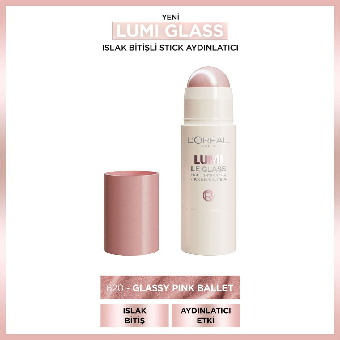 Loreal Paris Lumi Glass Islak Bitişli Stick Aydınlatıcı - 620 Glassy Pink Ballet - Melori