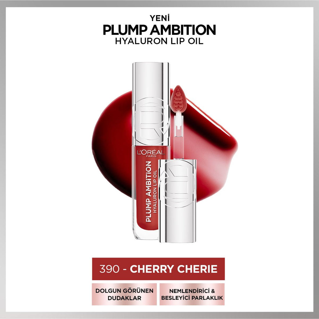 Loreal Paris Plump Ambition Hyaluron Lip Oil Besleyici ve Nemlendirici Dudak Parlatıcısı - 390 Cherry Cherie - Melori