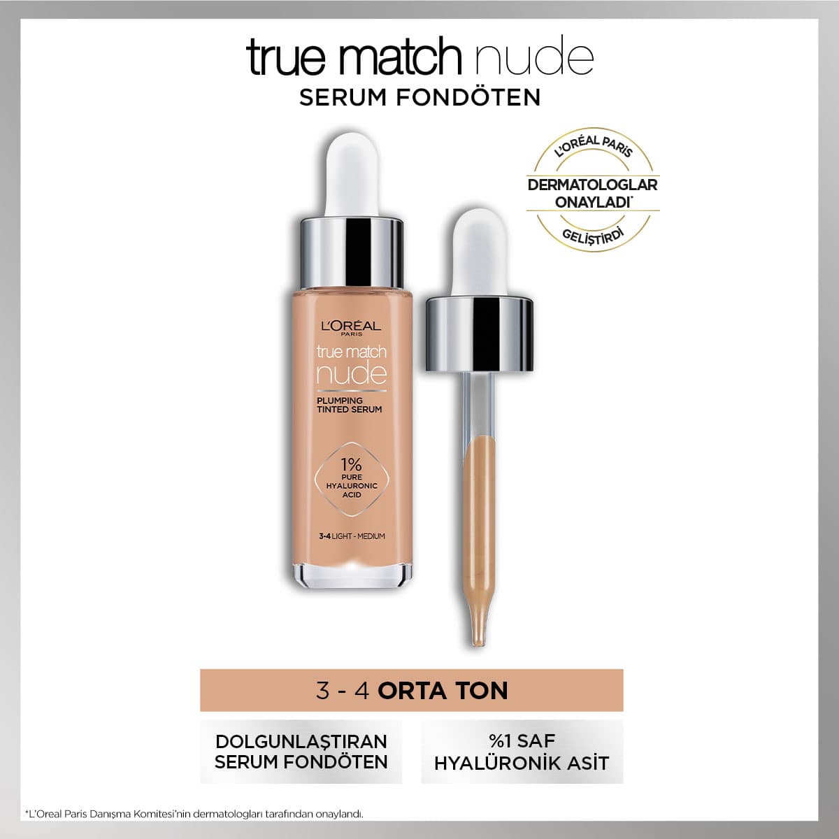 Loreal Paris True Match Nude Fondöten Serum 3 - 4 Light Medium - Melori