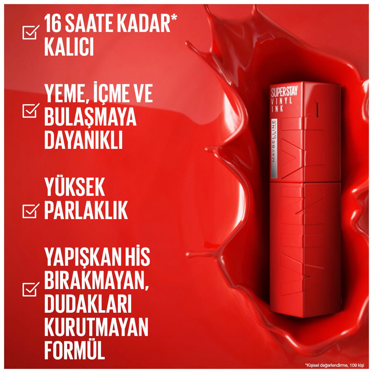 Maybelline New York Super Stay Vinyl Ink Uzun Süre Kalıcı Likit Parlak Ruj 10 Lippy - Melori