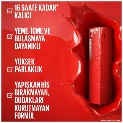 Maybelline New York Super Stay Vinyl Ink Uzun Süre Kalıcı Likit Parlak Ruj 10 Lippy - Melori