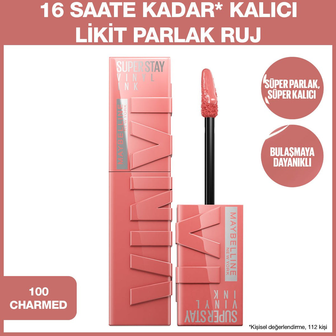 Maybelline New York Super Stay Vinyl Ink Uzun Süre Kalıcı Likit Parlak Ruj 100 Charmed - Melori