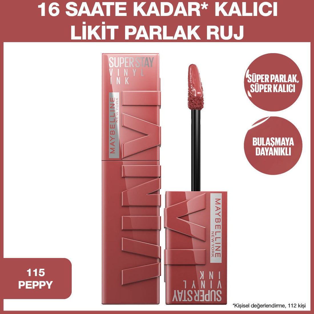 Maybelline New York Super Stay Vinyl Ink Uzun Süre Kalıcı Likit Parlak Ruj 115 Peppy - Melori