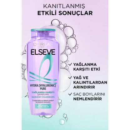 Loreal Paris Elseve Hydra [Hyaluronic] Pure Salicylic Acid Containing Anti-Oil Purifying Shampoo 300 ml