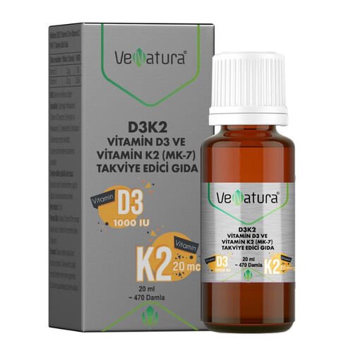 VeNatura D3K2 Vitamin D3 Ve Menaquinon 7 Takviye Edici Gıda 20 ml - Melori